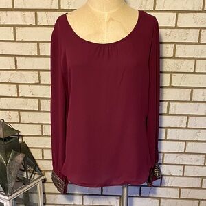 A. Byer Deep Burgundy Blouse with Embellished Cuffs